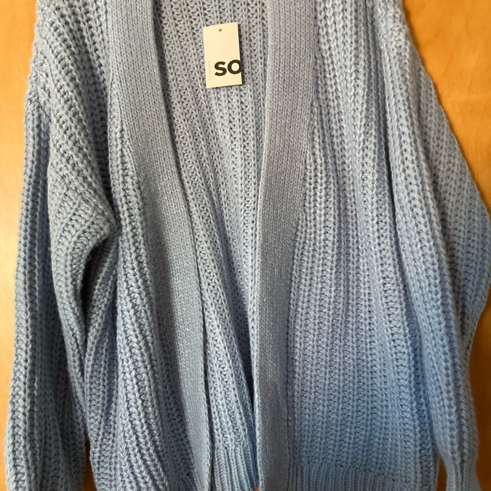 SO Baby Blue Open-Front Chunky Knit Cardigan